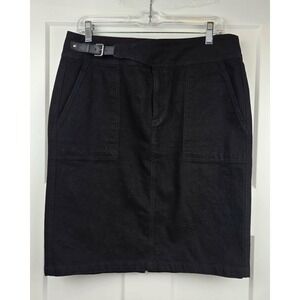 LRL Lauren Jeans Co Black Denim Jean Pencil Skirt Buckle Women's Size 8